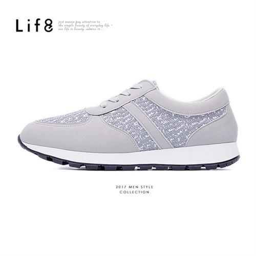 Life8-MIT。針織布。除臭鞋墊。混搭慢跑運動鞋-灰色-09425