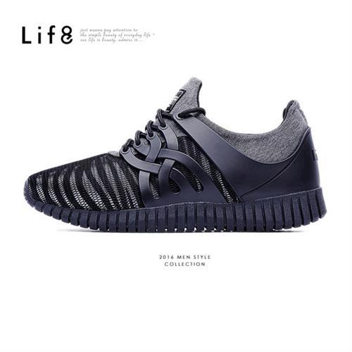 Life8-MIT。輕量。奈米Ag+。幾何網布。3D彈簧運動鞋-09521-黑色
