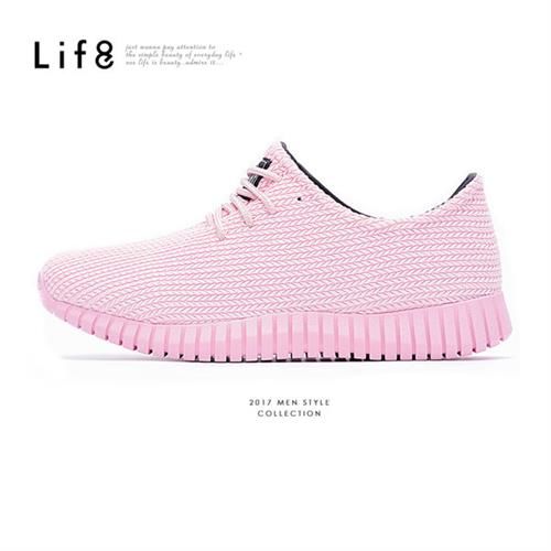 Life8-Sport 馬卡龍 輕量 麥紋針織 3D彈簧鞋-粉色-09600
