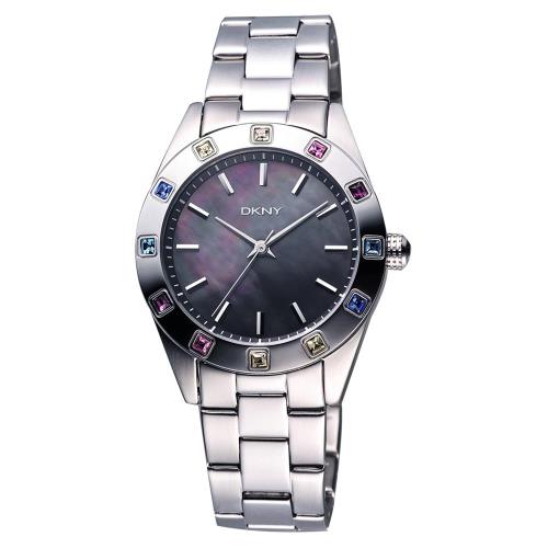 DKNY 黑珍珠貝彩色晶鑽腕錶 黑彩貝 36mm NY8718