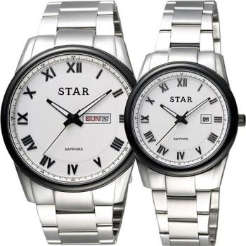 STAR 時代 羅馬城市時尚對錶 白x黑框 43+32mm 1T1512-211S-W+1T1512-111S-W