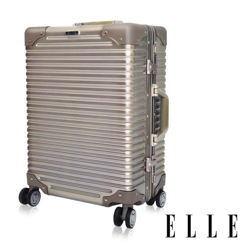 ELLE  Brutus復古假期系列-24吋霧面裸鑽橫條紋鋁框行李箱/旅行箱 -摩卡霧金