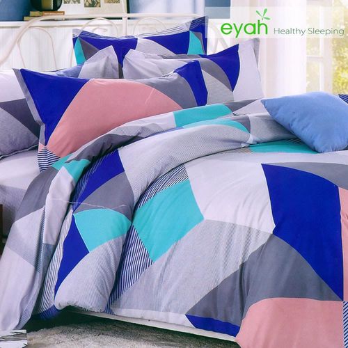eyah宜雅頂級極細柔絲絨雙人床包涼被4件組幾何時代