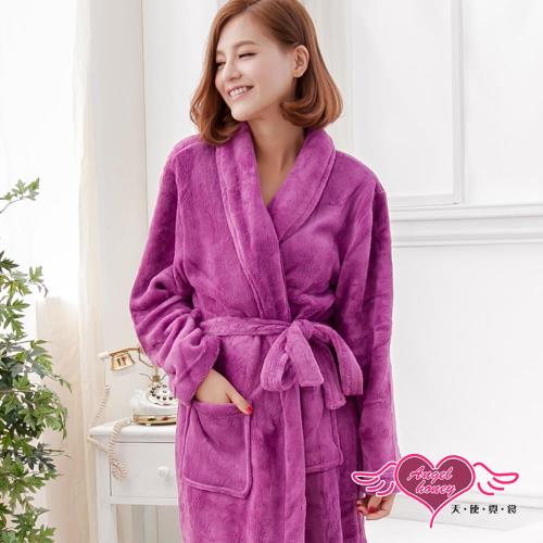 天使霓裳 保暖睡袍 法式甜心 柔軟珊瑚絨一件式綁帶連身睡衣(紫紅F) AB11915