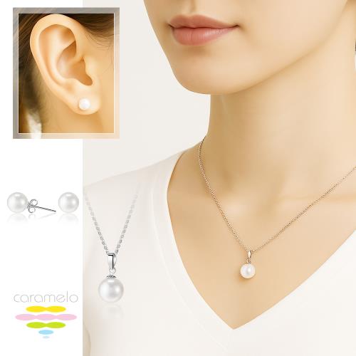 彩糖鑽工坊 5-6mm 珍珠項鍊+珍珠耳環 淡水珍珠 馨愛 系列