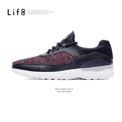 Life8-MIT。奈米Ag+。針織飛梭布。型男渦輪運動鞋-09470-黑紅