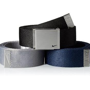 【Nike】2017金屬扣旋風標誌棉軟織帶黑灰藍3入組皮帶(預購)
