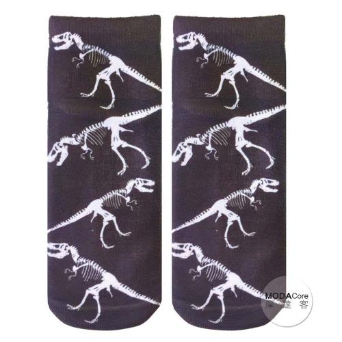 摩達客 美國進口Living Royal暴龍恐龍化石 短襪腳踝襪彈性襪圖案襪