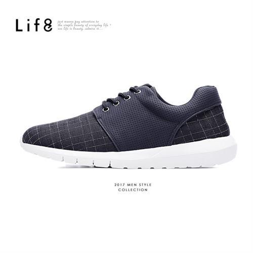 Life8-MIT。格紋織布。除臭鞋墊。異材質太空運動鞋-09492-黑色