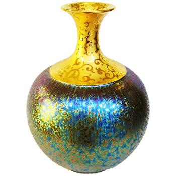 開運陶源】 (大美人瓶)繽紛人生聚寶盆禮品~郭明本錳七彩結晶釉鎏金瓶