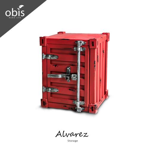 【obis】Alvarez工業風仿舊貨櫃造型小型收納櫃/置物櫃(紅/黃/黑/黑銀)