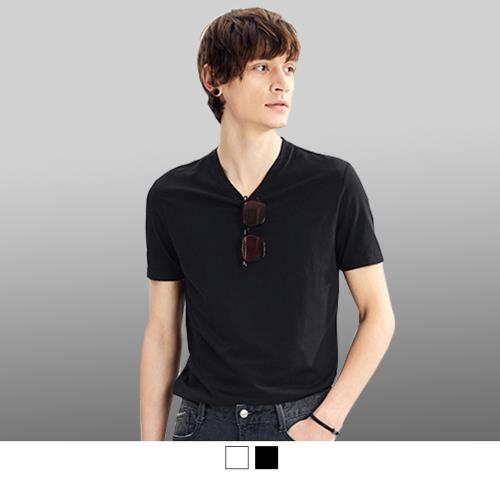 韓國V領素面短袖純棉T恤(BK015)