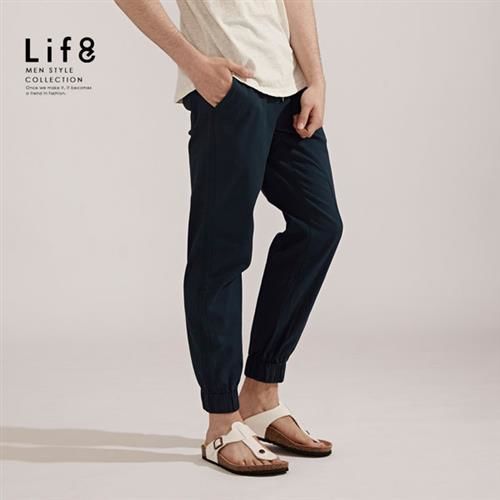 Life8-Casual 彈性棉質 織帶綁繩縮口長褲-02406-藍色