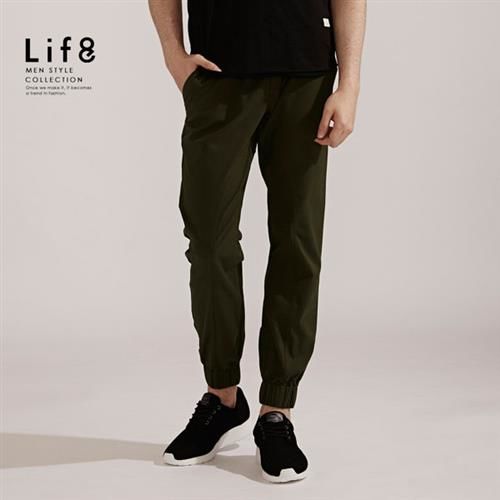 Life8-Casual 彈性棉質 織帶綁繩縮口長褲-02406-軍綠色