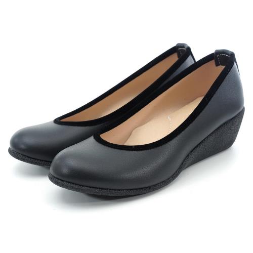 【 cher美鞋】MIT OL最愛系列.圓頭素雅小坡跟美型舒適鞋-黑色