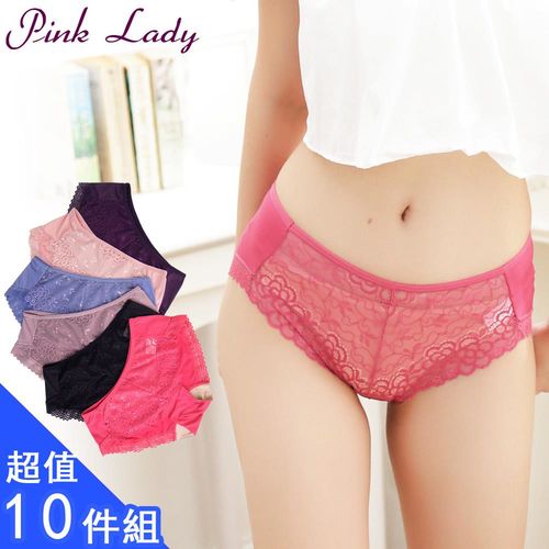 【PINK LADY】100%蠶絲底褲 小花朵蕾絲~中低腰內褲 8015(10件組) 