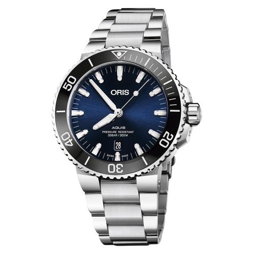 Oris豪利時Aquis時間之海潛水300米日期機械錶藍x銀43.5mm0173377304135-0782405PEB