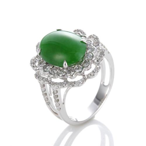 Dolly 緬甸 GIA認證 高冰玻種翡翠 18K金鑽石戒指