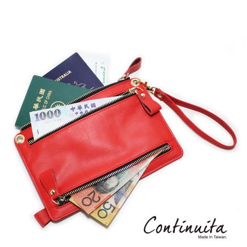 【Continuita 康緹尼】頭層牛皮四國貨幣包夾-黑色/紫色/紅色
