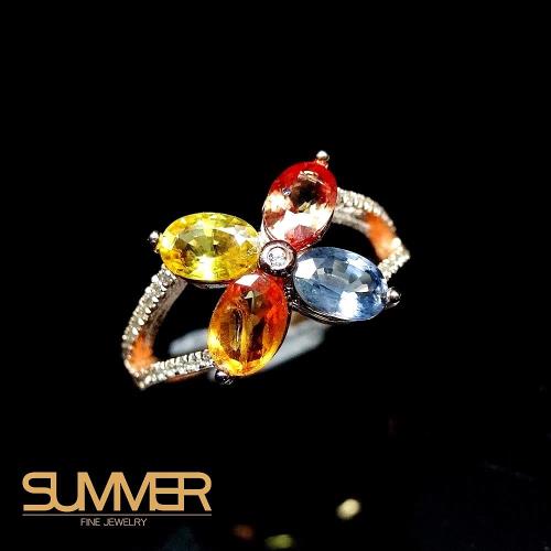 【SUMMER寶石】設計款彩色藍寶戒指(925銀 A17)