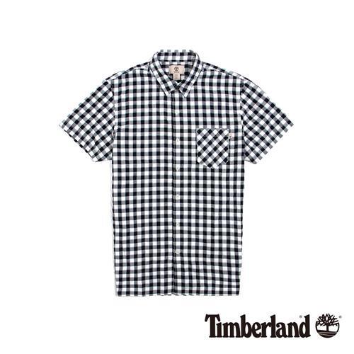 Timberland 男款深藍配白色正方格紋休閒短袖襯衫