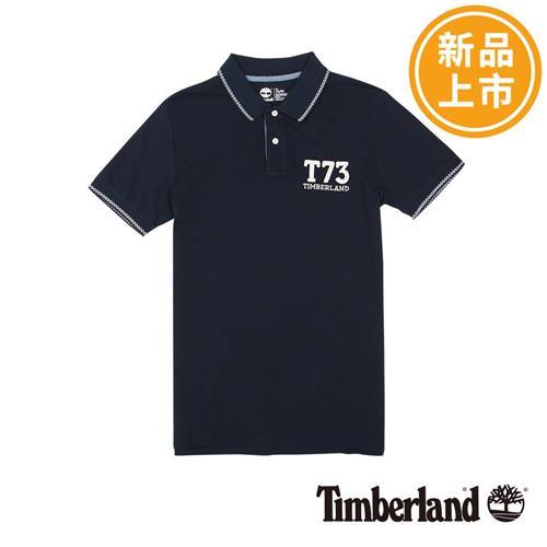 Timberland 男款深藍色純棉透氣修身短袖Polo衫