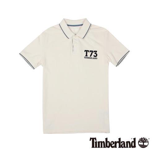 Timberland 男款米白色純棉透氣修身短袖Polo衫
