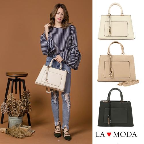 【La Moda】時尚優雅Look-異材質拼接肩背斜背托特包(共3色)