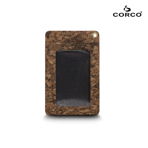  CORCO 直式軟木證件套 - 塊紋棕 (含掛繩)
