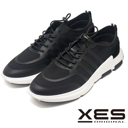 XES 素面冷膠運動男鞋 異材質透氣舒適運動鞋 _ 黑色