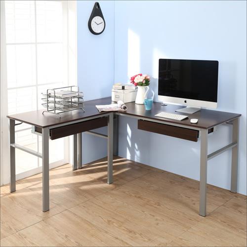 BuyJM 低甲醛防潑水L型160+80公分雙抽屜穩重型工作桌/電腦桌/書桌