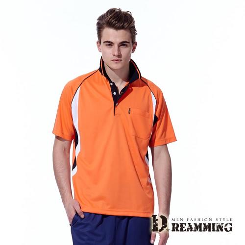 【Dreamming】雙色拼接涼爽吸濕排汗短袖POLO衫-橘色