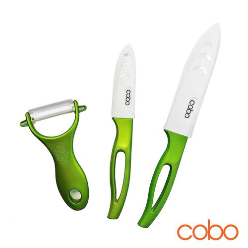 任-cobo 行動料理陶瓷刀具3件組 削皮器 水果刀 菜刀