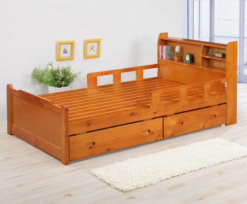 BuyJM 奇哥書架型實木雙抽屜單人床組/兒童床