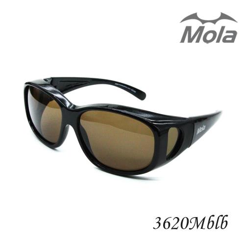 MOLA 摩拉近視大框包覆式偏光太陽眼鏡套鏡 抗紫外線 男女 UV400 黑框 茶片 3620Mb