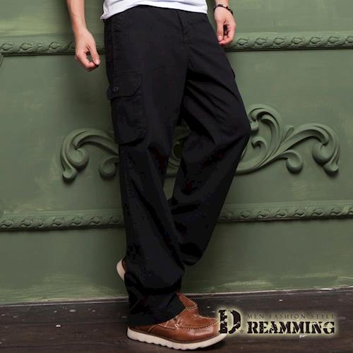 【Dreamming】帥氣型男多口袋伸縮休閒長褲(黑色)