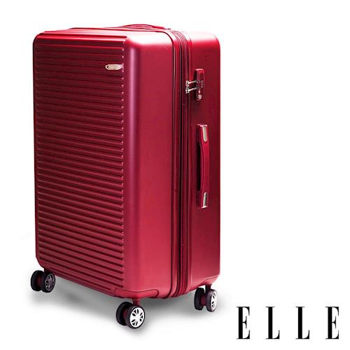【ELLE】裸鑽刻紋系列28吋經典橫條紋霧面防刮旅行箱 - 紅色(EL3116828-01)