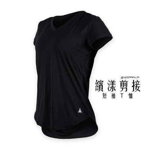 HODARLA 女繽漾剪接短袖T恤-短T 慢跑 路跑 有氧 健身 瑜珈 台灣製 黑