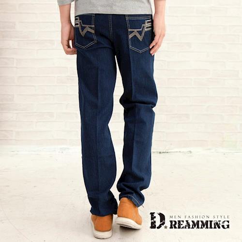 【Dreamming】韓系W口袋伸縮中直筒牛仔褲(藍色)