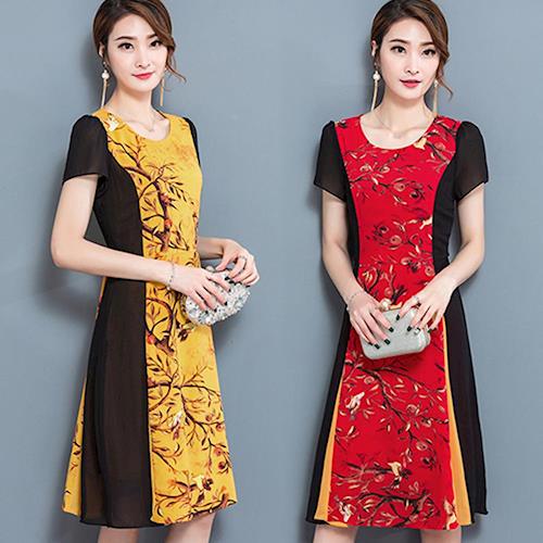 韓國KW 復古中國風印花洋裝