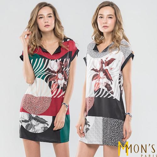 MONS柔順絲綢歐美印花洋裝/長上衣