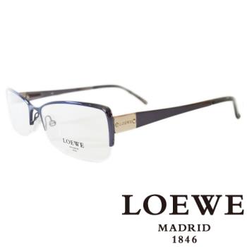 LOEWE 法瑯質半框蝶面平光眼鏡（藍）VLW322－0K14