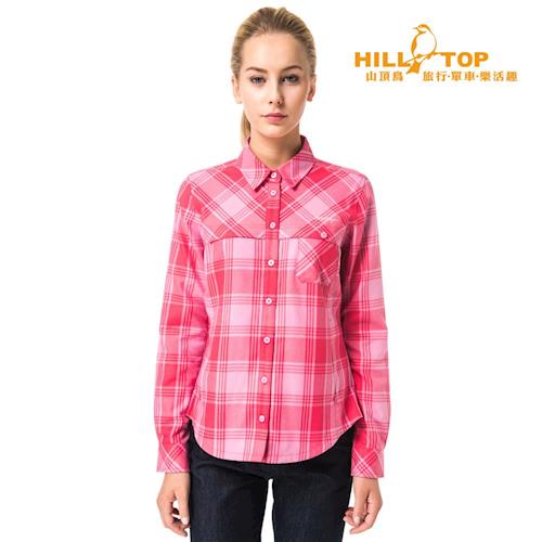 【hilltop山頂鳥】女款吸濕保暖長襯衫C05F17亮鵑/粉紅格子
