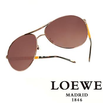 LOEWE 西班牙皇室品牌羅威經典皮革木紋太陽眼鏡(黃色) SLW380-0K01