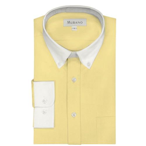 [MURANO]馬卡龍色系白領撞色長袖襯衫-鵝黃色