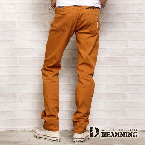 【Dreamming】格紋膠印口袋伸縮休閒長褲(棕色)