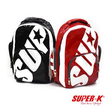 SUPER-K。酷炫亮面手提後背兩用包-黑/紅
