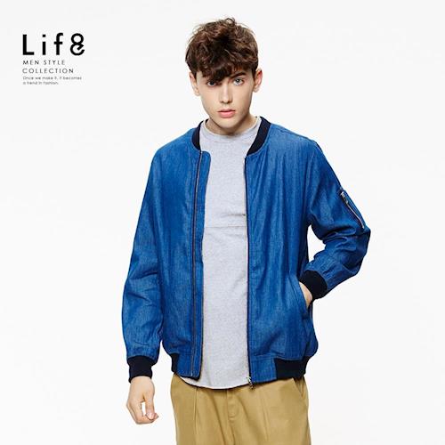 Life8-Casual 輕單寧 MA1水洗拉鍊外套-03898-藍色