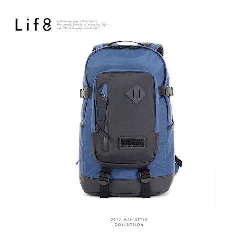 Life8-Casual 厚層防水大底 多層收納後背包-06402-深藍