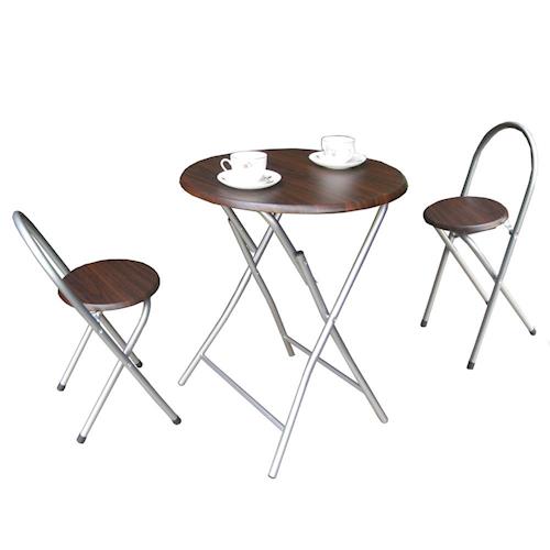 頂堅 鋼管2.2公分[耐重型]圓形折疊桌椅組/餐桌椅組/洽談桌椅組(1桌2椅)-二色可選